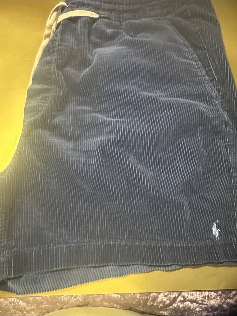 Polo by Ralph Lauren Blue Corduroy Drawstring Shorts with Cream Tie